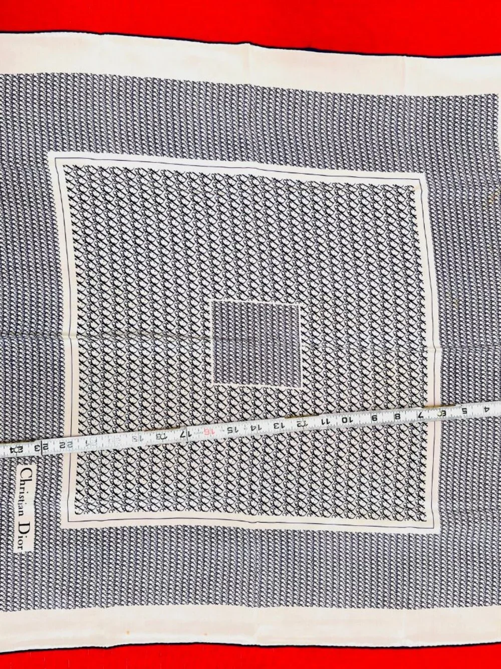 Christian Dior 100% Sil kSatin  Scarf 26" Ivery Blue Logo Printed All Over (14 - Picture 14 of 15